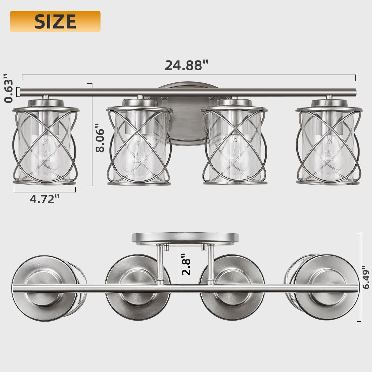 mavcadonf 4-Lights Bathroom Vanity Lights, Bathroom Light Fixtures Over Mirror, Brushed Nickel Vanity Light, Farmhouse Wall Lights with Clear Glass Shade, Bathroom Wall Lamp for Mirror Kitchen Bedroom