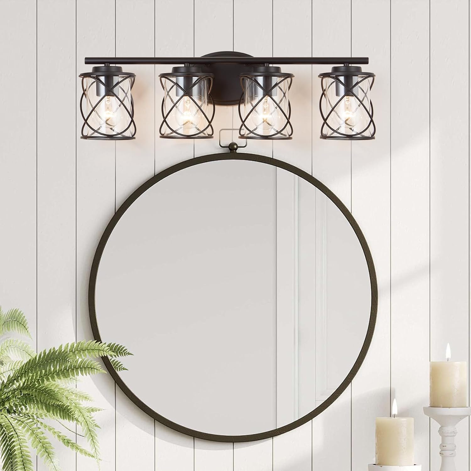 mavcadonf 4-Lights Bathroom Vanity Lights, Bathroom Light Fixtures Over Mirror, Matte Black Vanity Light, Farmhouse Wall Lights with Clear Glass Shade, Bathroom Wall Lamp for Mirror Kitchen Bedroom