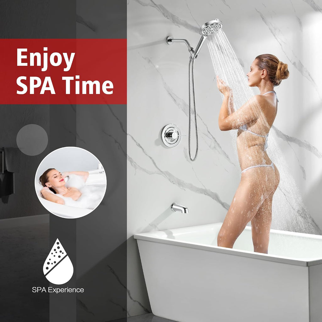 SUMERAIN Modern Shower System with 6-Spray Handheld Filtered Shower Head, Chrome Shower Faucet with Tub Spout, High Flow