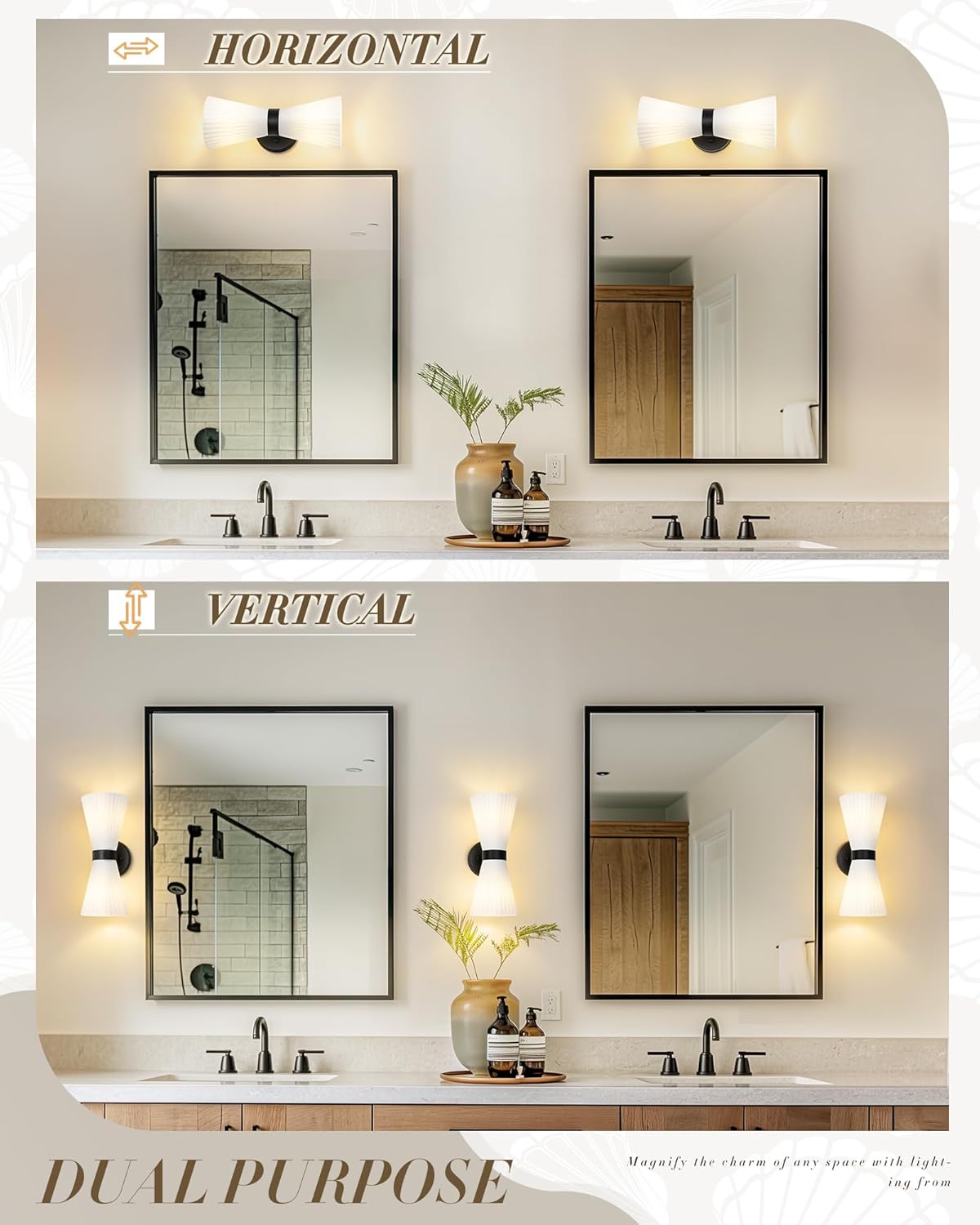 Black Wall Sconces Set of Two, HWH Modern Wall Light Fixtures Indoor Wall Lamp Up and Down, Matte Black Finish with Frosted Milk White Striped Glass Shade, 5HZG97B-2W-2PK BK