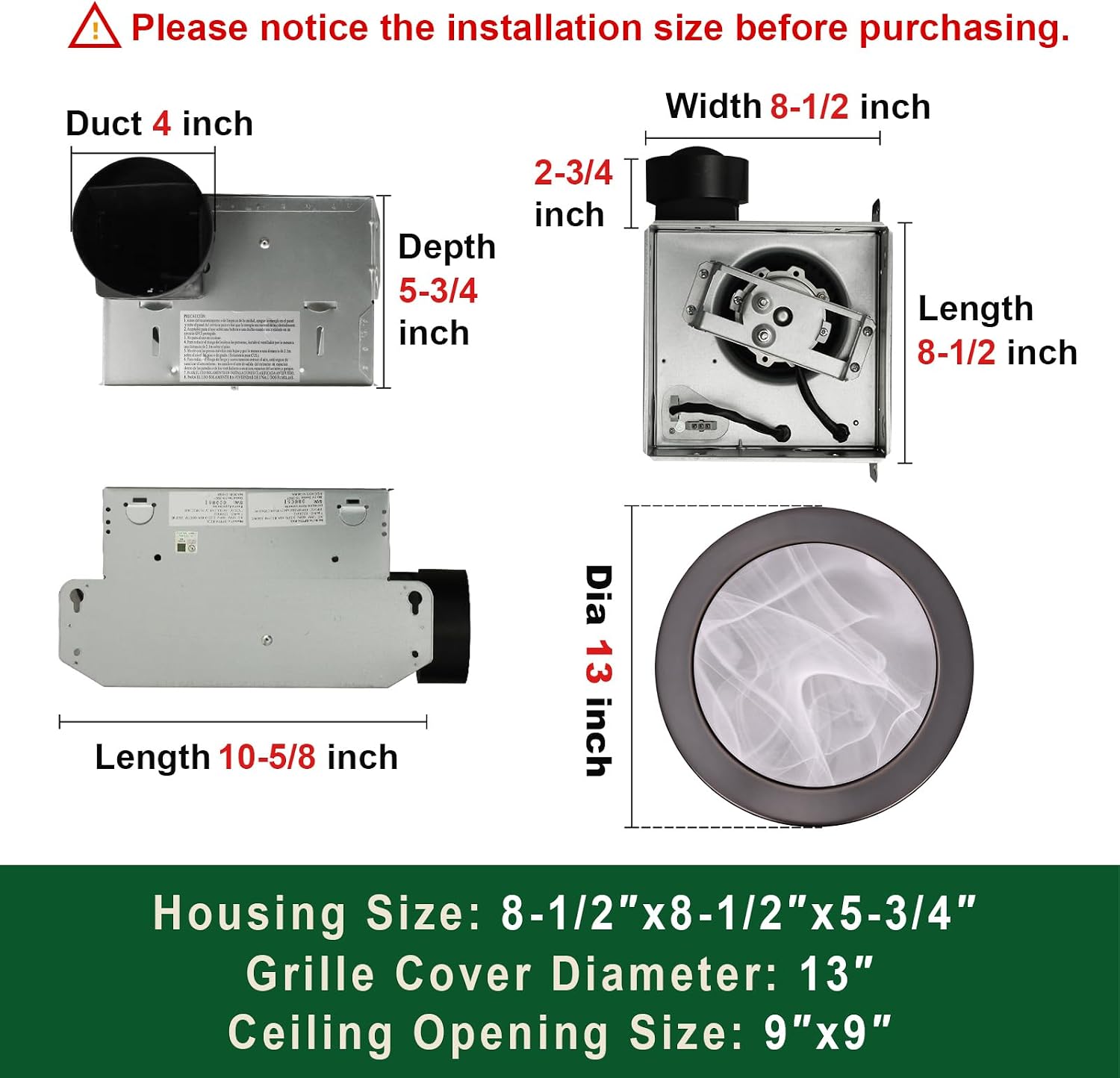 Akicon Exhaust Fan with Light, Ultra Quiet 80 CFM 2.0 Sones Ventilation Exhaust Bathroom Fan with Light, 3000K/4000K/5000K Selectable LED Light (Oil Rubbed Bronze)