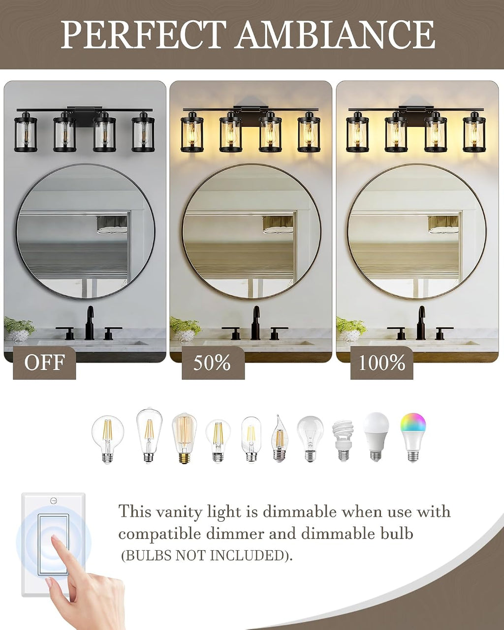 4-Light Black Bathroom Light Fixtures, 29 Inch Modern Bathroom Vanity Lighting Fixtures Over Mirror with Clear Glass and Metal Cage Wall Sconce Lights for Bath, E26, OS-3014BK-4W