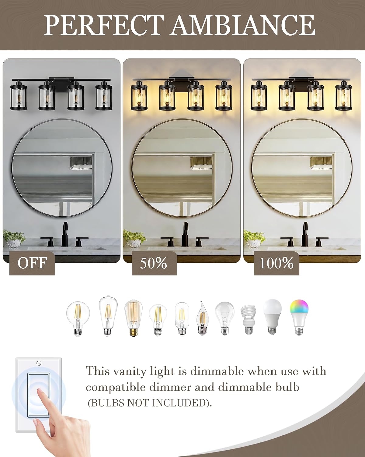 4-Light Black Bathroom Light Fixtures, 29 Inch Modern Bathroom Vanity Lighting Fixtures Over Mirror with Clear Glass and Metal Cage Wall Sconce Lights for Bath, E26, OS-3014BK-4W