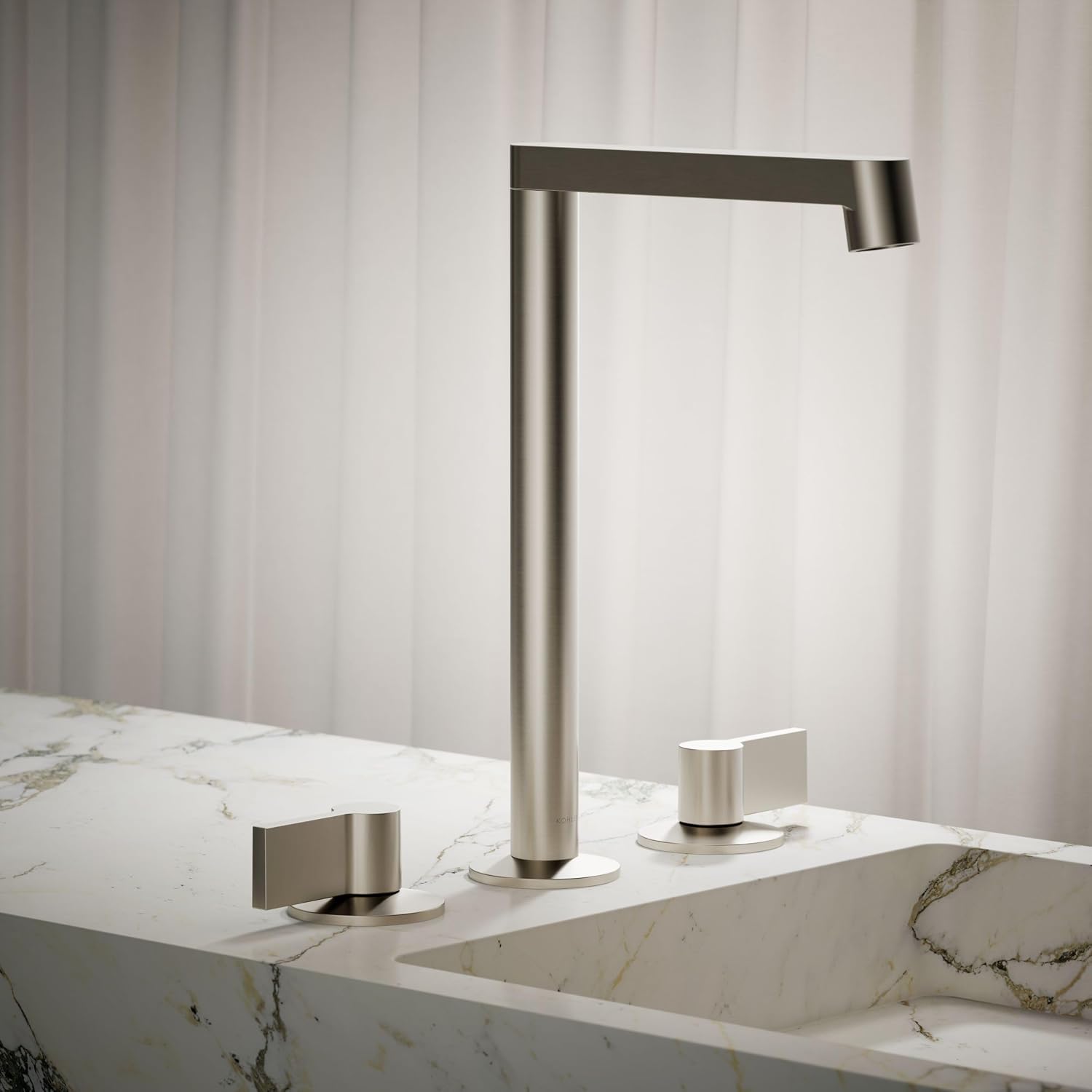 KOHLER K-23887-BN Components® Bathroom Sink Faucet Spout, Row Design, 1.2 GPM, Premium Durable Metal, Corrosion Resistant, Vibrant Brushed Nickel