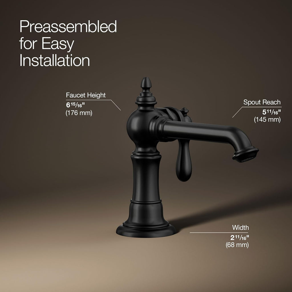 Kohler 72762-9M-BL Artifacts® Single-Handle Bathroom Sink Faucet, 1.2 gpm, Matte Black