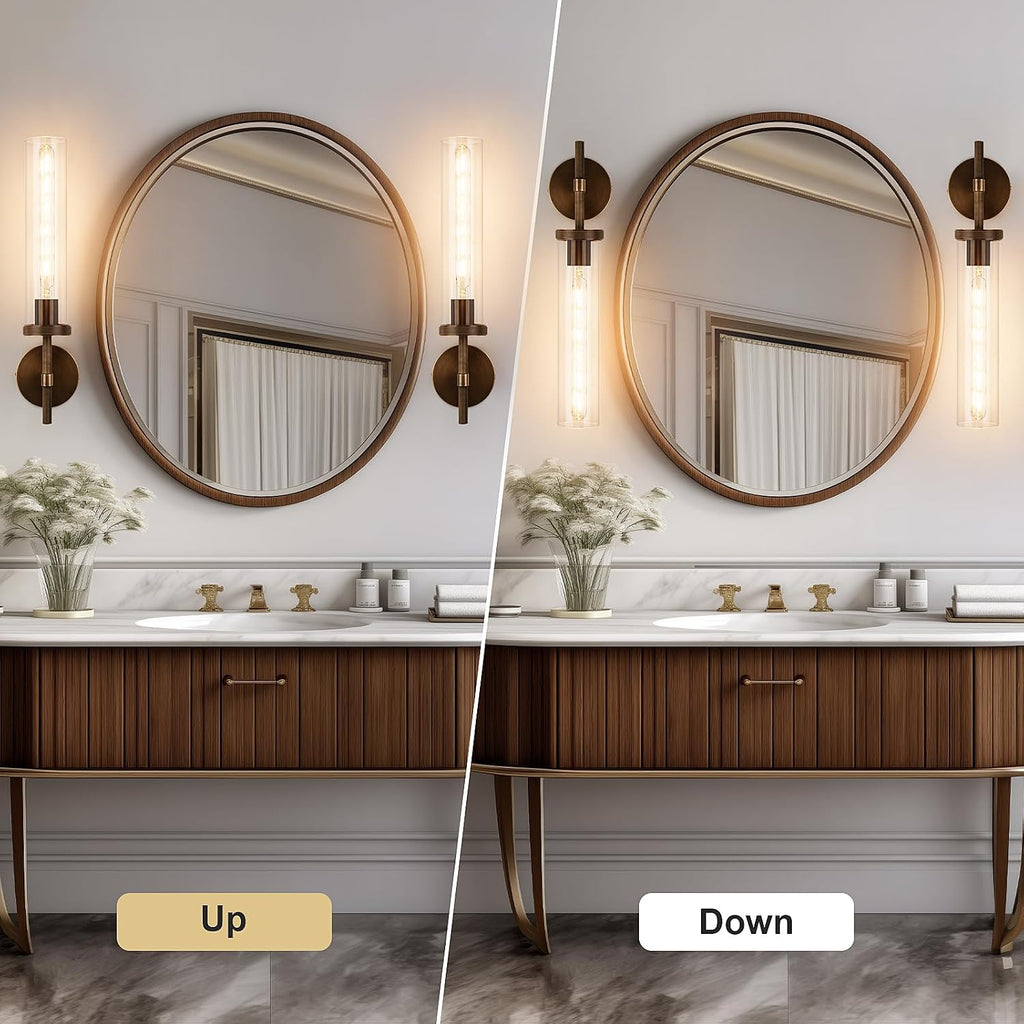 19.5' Knurled Brass Wall Sconce with Clear Glass Tube, Bronze Bathroom Vanity Light Fixtures, Modern Lamp Lighting for Bedroom, Living Room, Hallway, Staircase, Mirror, Kitchen