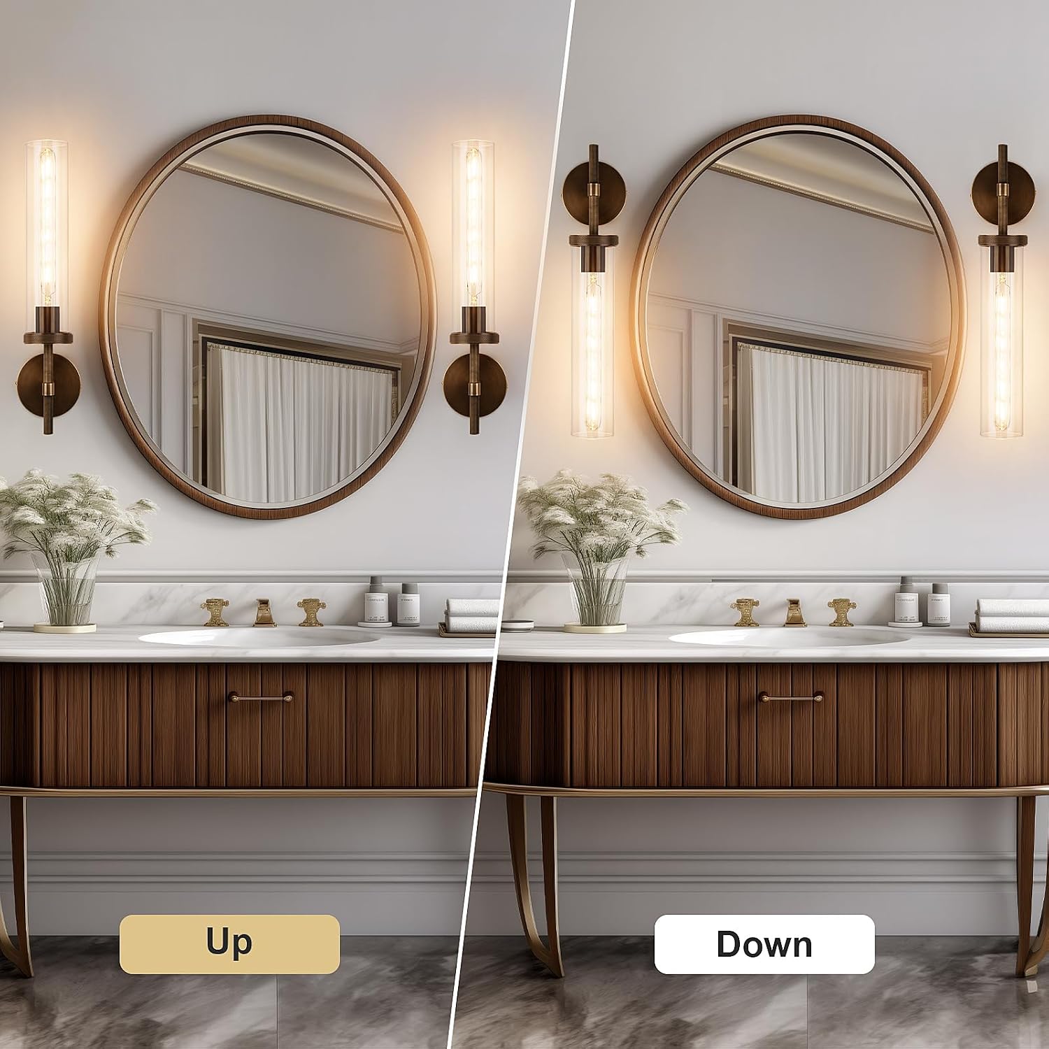 19.5' Knurled Brass Wall Sconce with Clear Glass Tube, Bronze Bathroom Vanity Light Fixtures, Modern Lamp Lighting for Bedroom, Living Room, Hallway, Staircase, Mirror, Kitchen