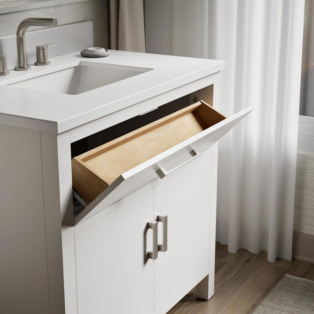 Kohler Kresla 36 Inch Bathroom Vanity Cabinet with White Single Sink and Quartz Top, Modern Bathroom Storage, White