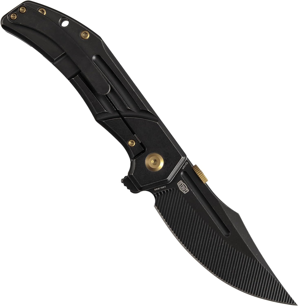 KANSEPT Orion Pocket Knife, 3.07' Blackwash S35VN Blade with Blood Groove and Black Titanium Handle Both Crafted with CNC Milling, Thumb Disk EDC Folding Knives for Camping, Hunting, Survival K1089A4
