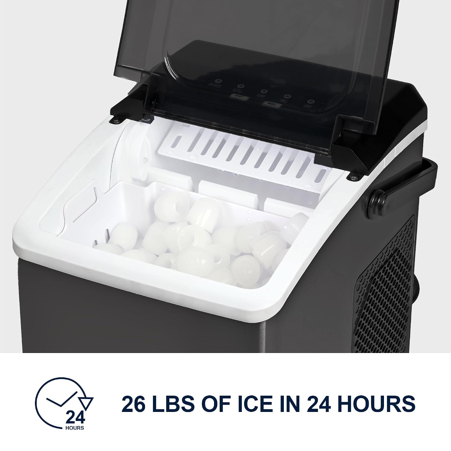 Koolatron Ice Makers Countertop Portable Ice Machine 2 Sizes Bullet Ice Cubes Ready in 6 Mins 26.5lbs/Day with Ice Scoop and Basket Digital Controls LED Indicators for Parties/Home/Office/Bar, Black