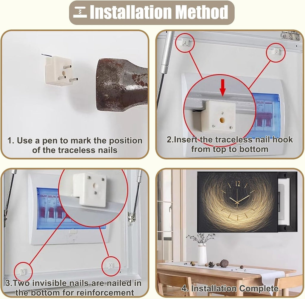 Decorative Breaker Box Cover with Clock, Horizontal Electrical Panel Cover Plate for Replacement/Hide, Circuit Distribution Protection Box for Hotel(ligjt Grey,60x45cm(23 5/8x17 3/4in))