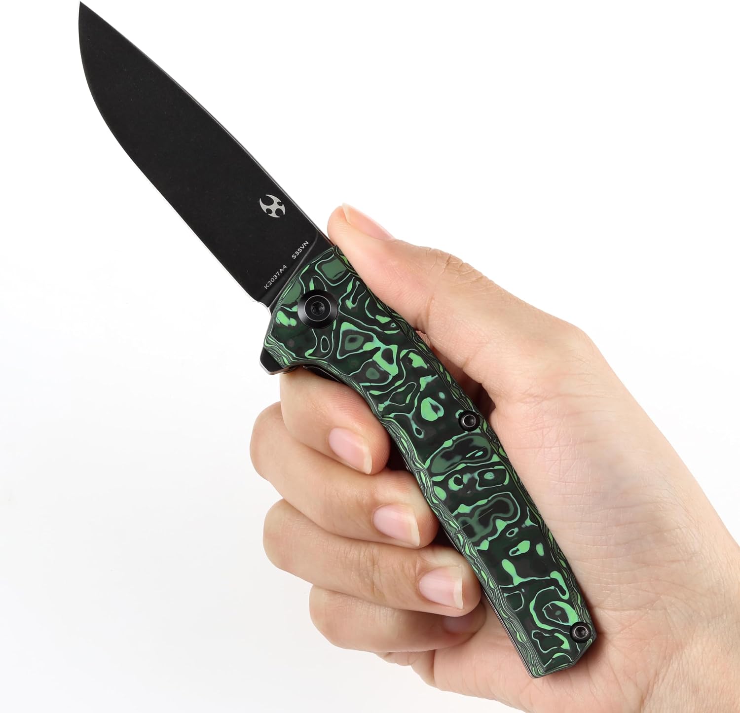 KANSEPT AGI Pocket Folding Knives EDC Camping Folding Knife 2.94''CPM S35VN Material Pocket Knife with Green Carbon Fiber + Black Stonewashed Titanium Handle Everyday Carry K2037A4