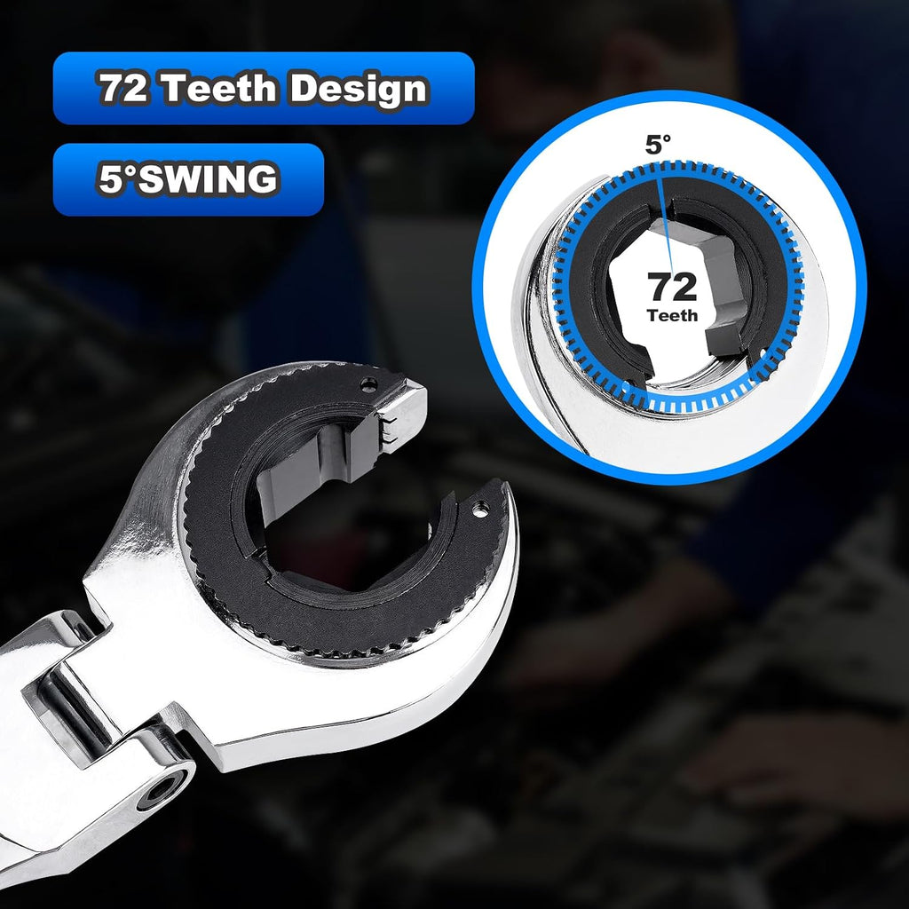 AUTOBABA 8-19mm Metric Open Flex-Head Ratcheting Wrench Set (12pcs/set), Quick Double Ended Open 72 Teeth Tubing Ratchet Kits With Box Packing