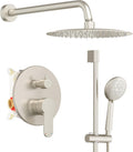 Gabrylly Shower System, Slide Bar Shower Faucet Set with High Pressure 10' Rain Shower Head and 5-Setting Handheld Spray, 2-Way Shower Valve Kit, Brushed Nickel