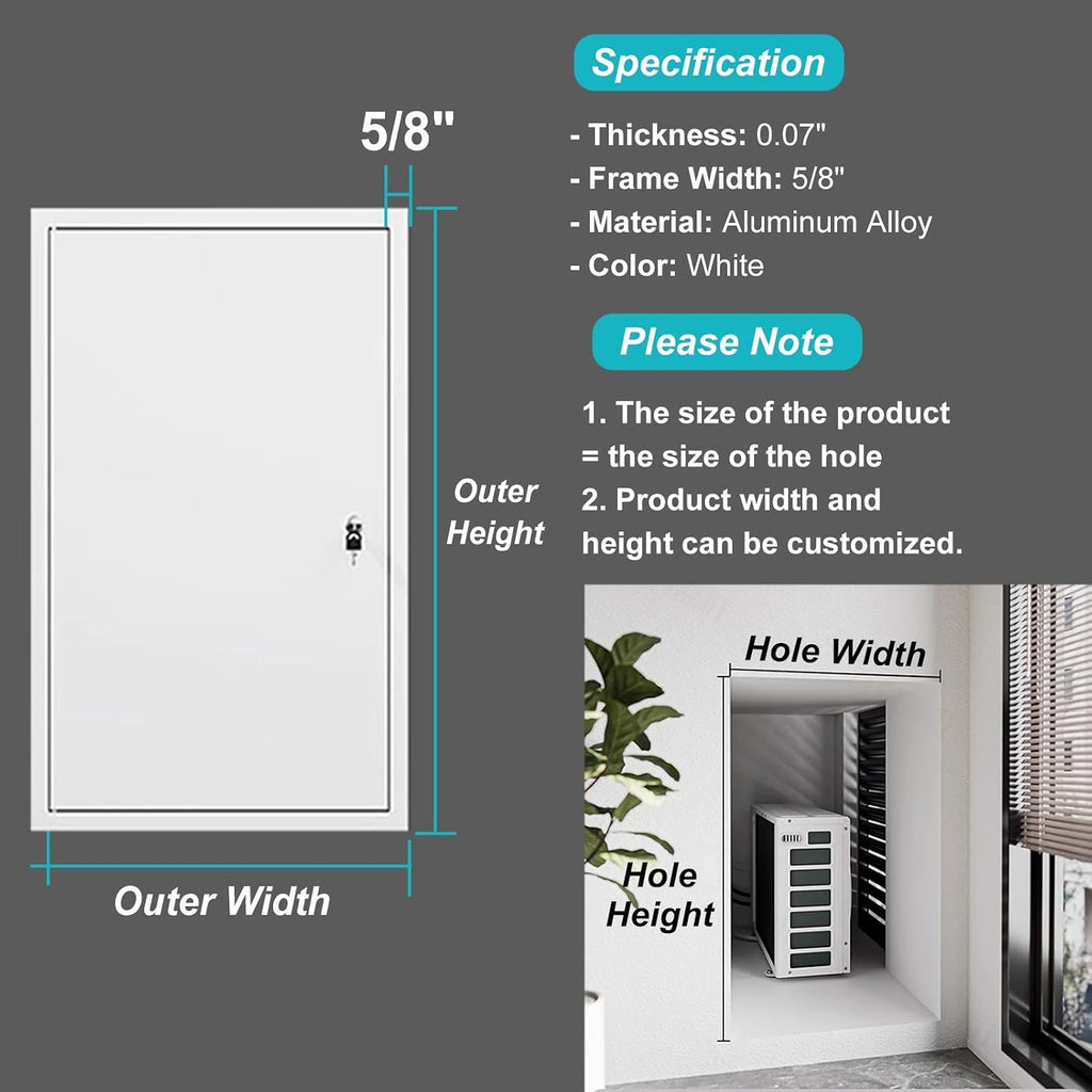 White Aluminum Access Door Lockable, Electric Power Cord Hatch Access Panel, 16x16 20x30 24x24 24x32 24x36 30x30 in Large Drywall Access Panel with Key(20x20in)