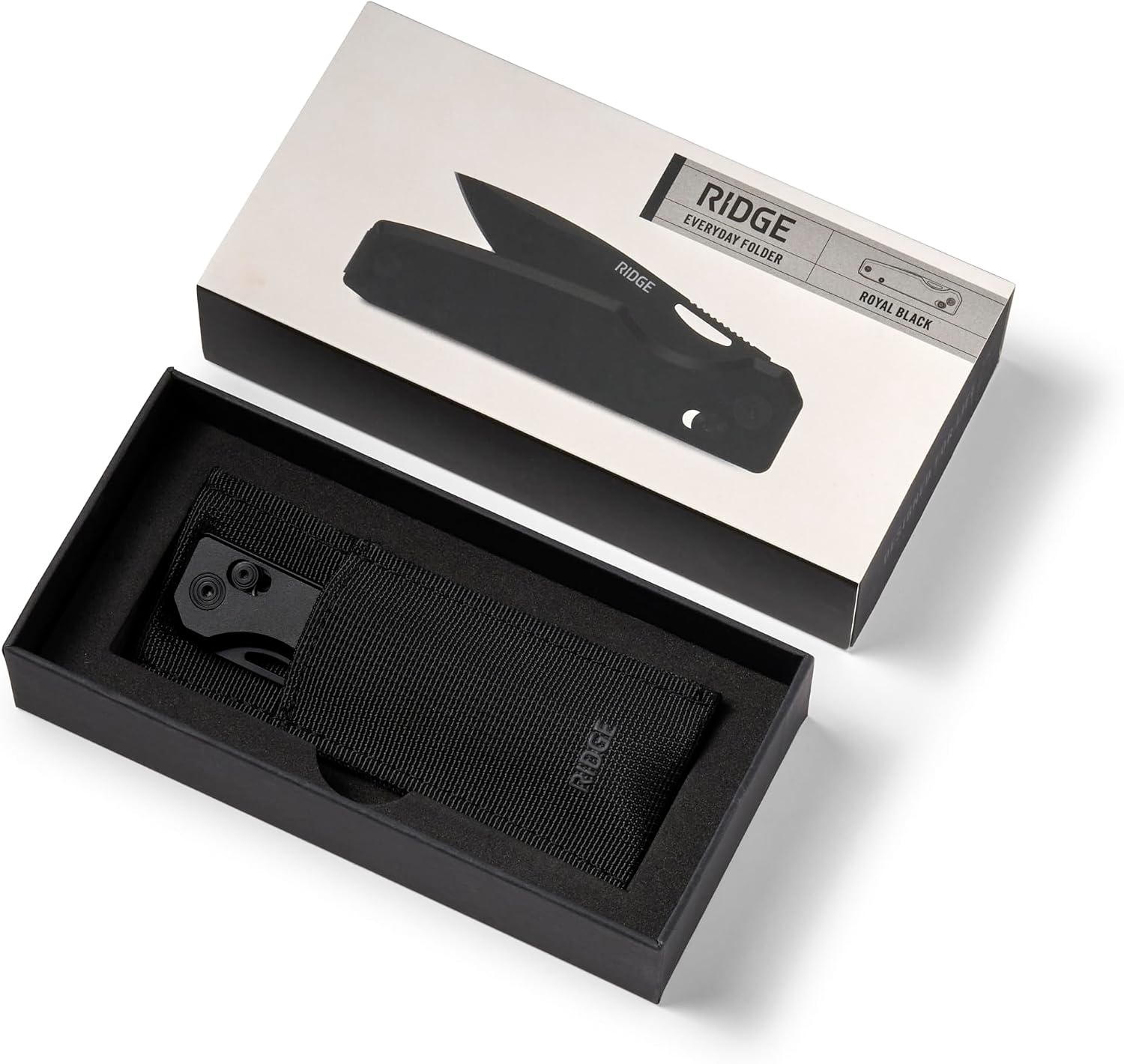 Ridge Everyday Folder Knife - Premium EDC Pocket Knife, Sandvik 14C28N Steel Drop Point Blade with Black DLC Finish, Ceramic Bearings, Deep Carry Clip & Multipurpose Design (Royal Black)