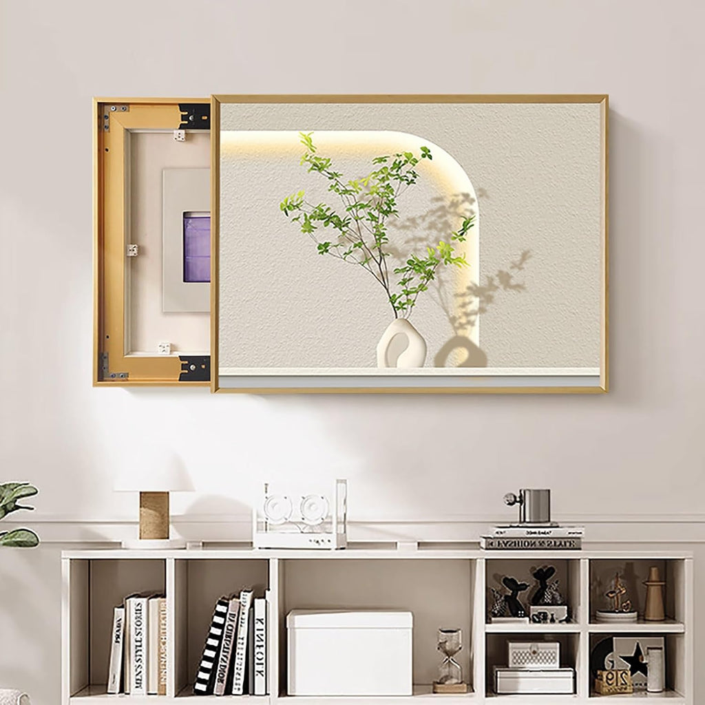Hidden Electricity Meter Box Decorative Painting, Electrical Panel Cover for Home Decor, Breaker Box Pegboard Protection Cover, Crystal Film Surface(Gold 1,60 * 45cm/23.6 * 17.7in)