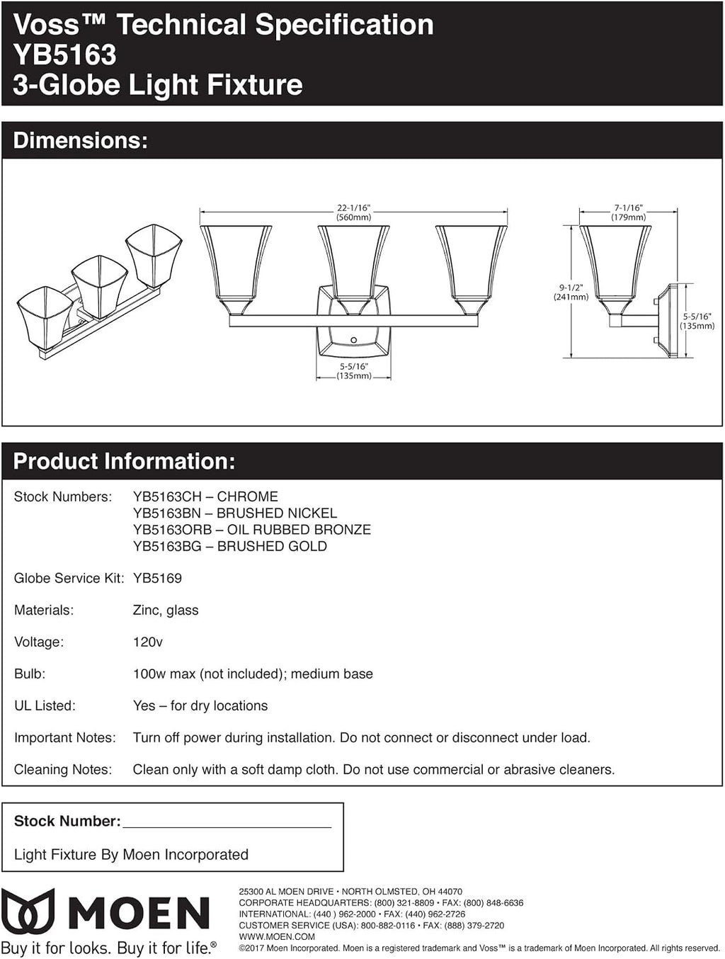 Moen Voss Polished Nickel 3-Light Dual-Mount Bath Bathroom Vanity Fixture with Frosted Glass, YB5163NL