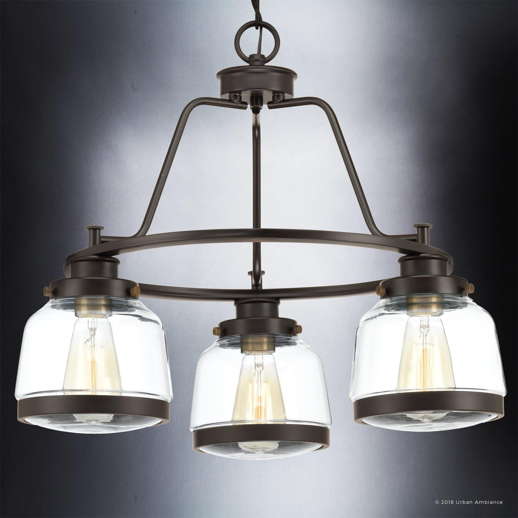Urban Ambiance Luxury Industrial Chic Chandelier, Medium Size: 18' H x 22' W, with Art Deco Style Elements, Olde Bronze Finish and Clear Shade, UHP2533, Nottingham Collection
