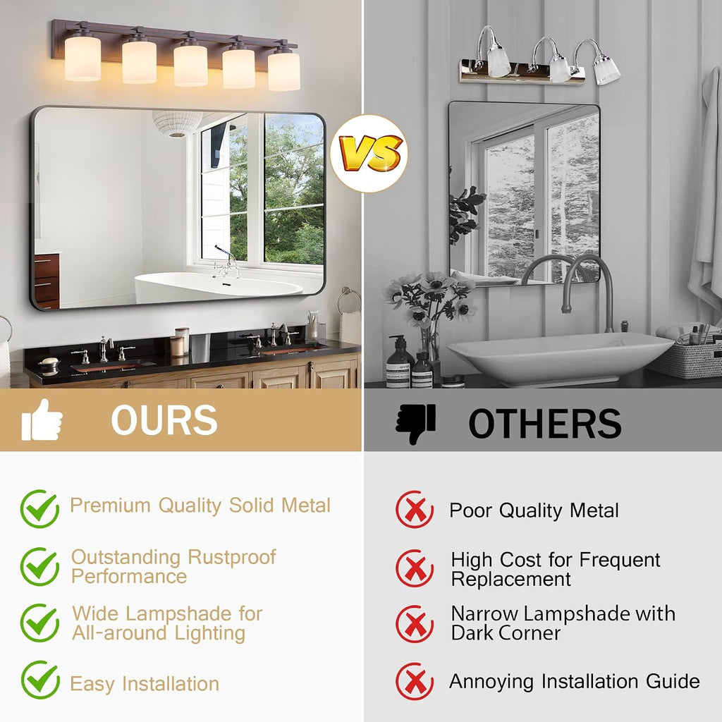 Modern Bathroom Light Fixtures Over Mirror, Vanity Lights for Bathroom Wall Sconces with Milky White Glass Shades, E26 Socket (Bulbs Not Included), 5 Light, Oil Rubbed Bronze