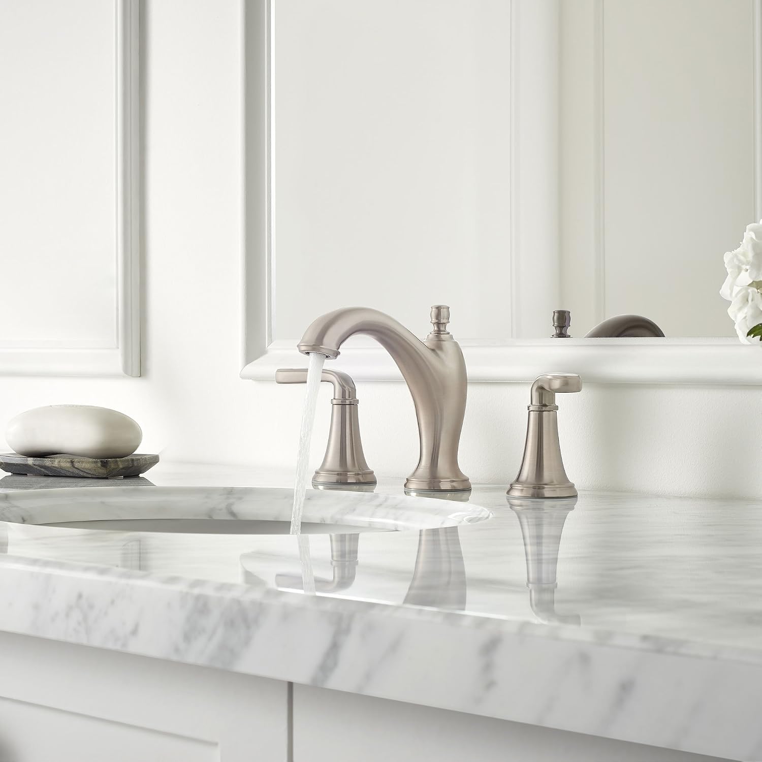 Pfister Northcott Bathroom Sink Faucet, 8-Inch Widespread, 2-Handle, 3-Hole, Brushed Nickel Finish, LG49MG0K