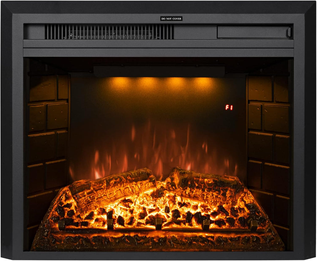 Electric Fireplace Insert 22' Wide, Wall Fireplace Electric with Remote Control, Realistic Log and Crackling Sound, Overheating Protection and Timer, 750/1500W Black