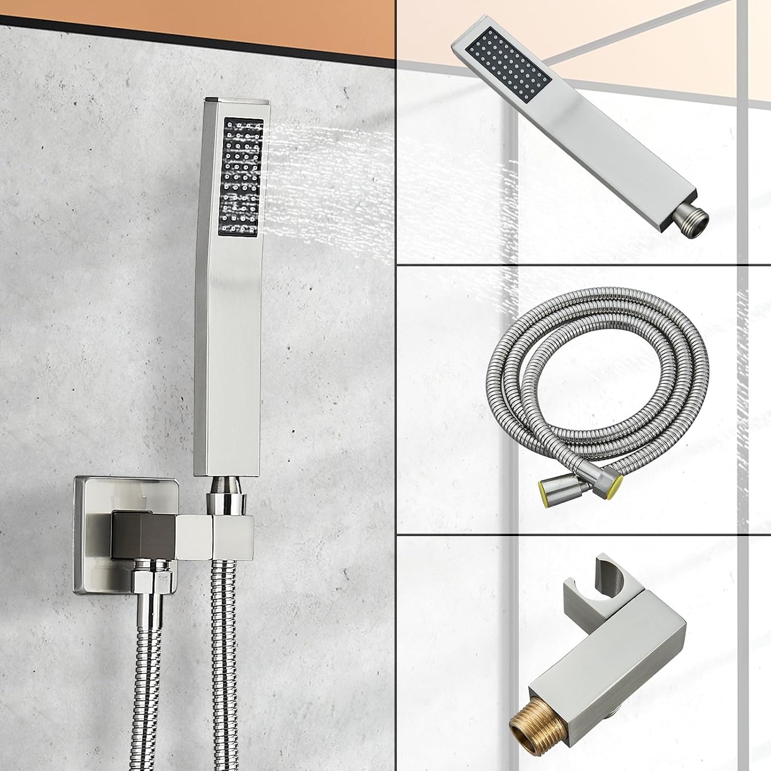 Shower Faucet Set Brushed Nickel Shower System with 12 Inches Rain Shower Head and Handheld Sprayer Wall Mounted Shower Fixture Set with Brass Shower Valve