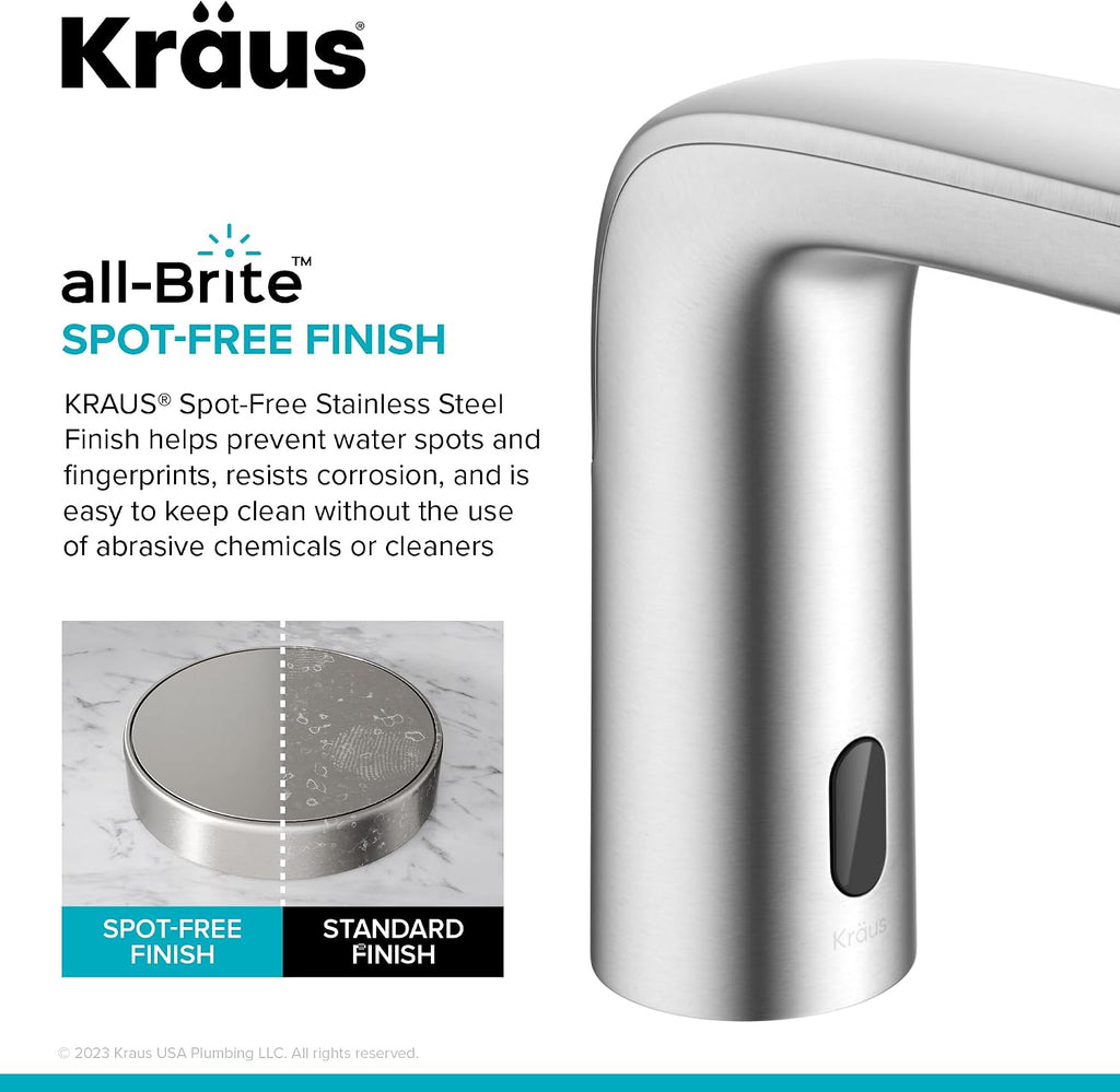 KRAUS Indy Touchless Sensor Bathroom Faucet with Control Box and Temperature Mixer in Spot Free Stainless Steel, KSB-10001SFS