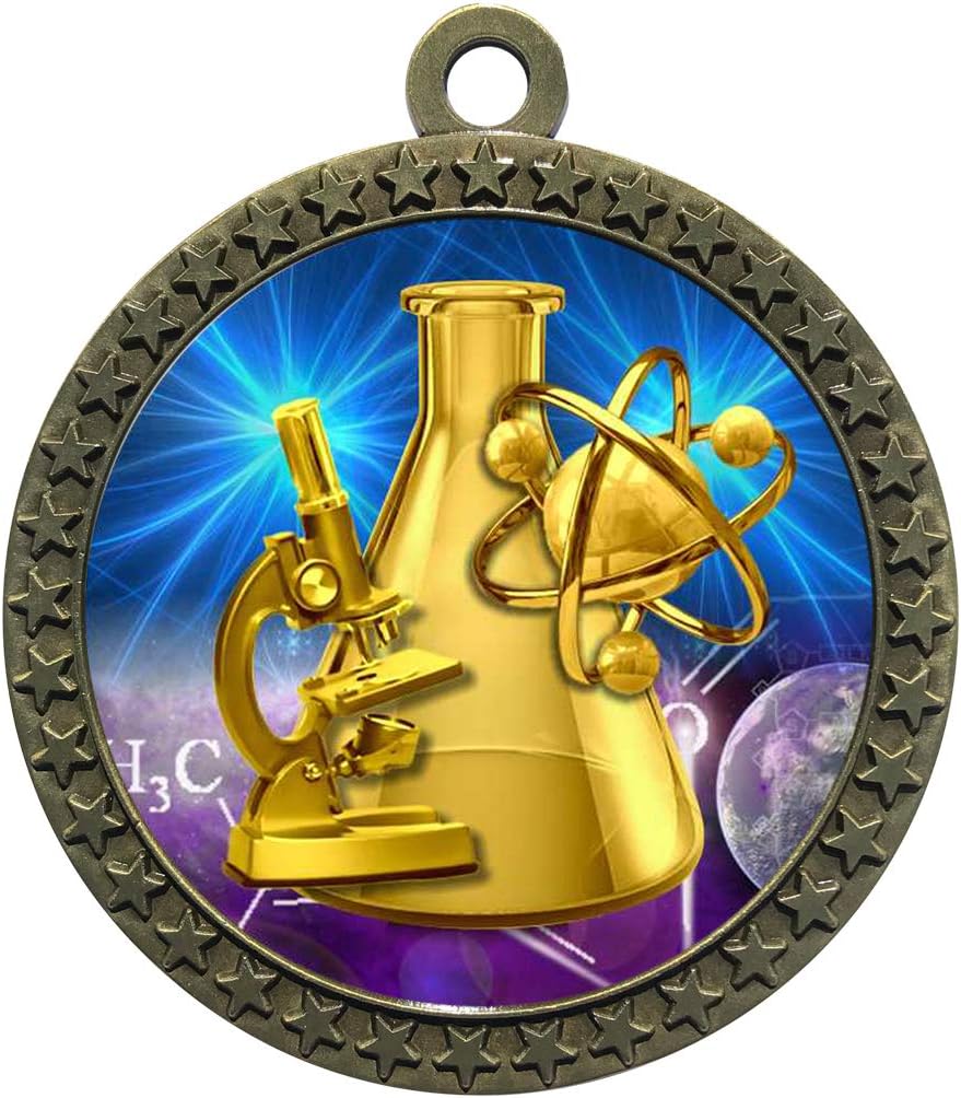 1 to 50 Packs Science Fair Gold Medal Trophy Award with Neck Ribbon D212-D79