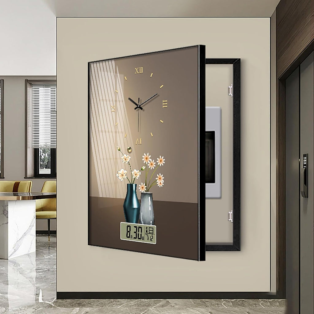 Circuit Breaker Box Cover, Electric Meter Decorative Painting with Clock, Hidden Electrical Panel Cover Decoration for Office, Home, Shopping Mall(Color 4,50 * 60cm/19.7 * 23.6in)