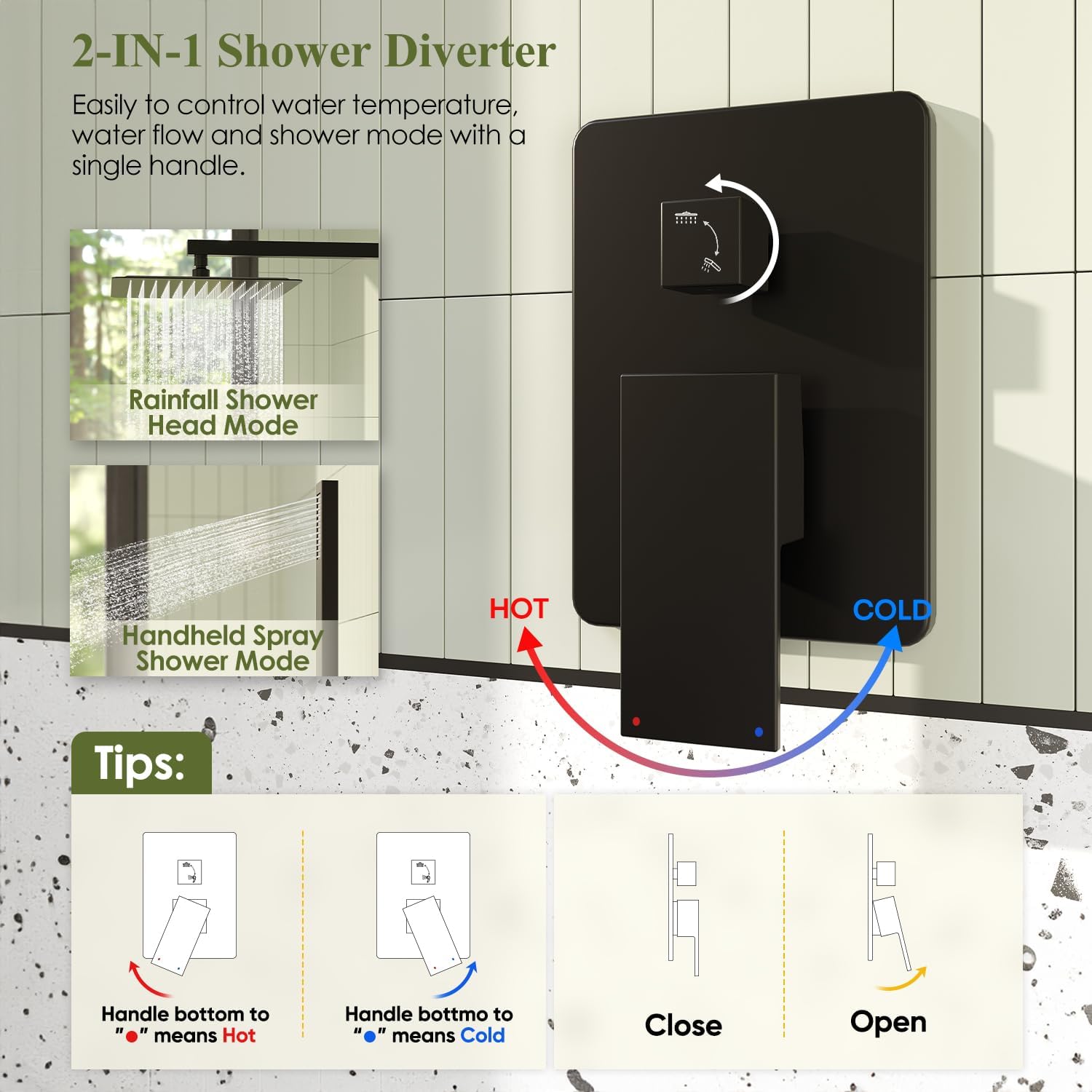 Kurpot Shower System, Matte Black Shower Faucet Set, 12 Inch Rain Shower Head with Handheld Spray, High Pressure Shower Head System with Shower Valve and Trim Kit, Wall Mounted Shower Head Set