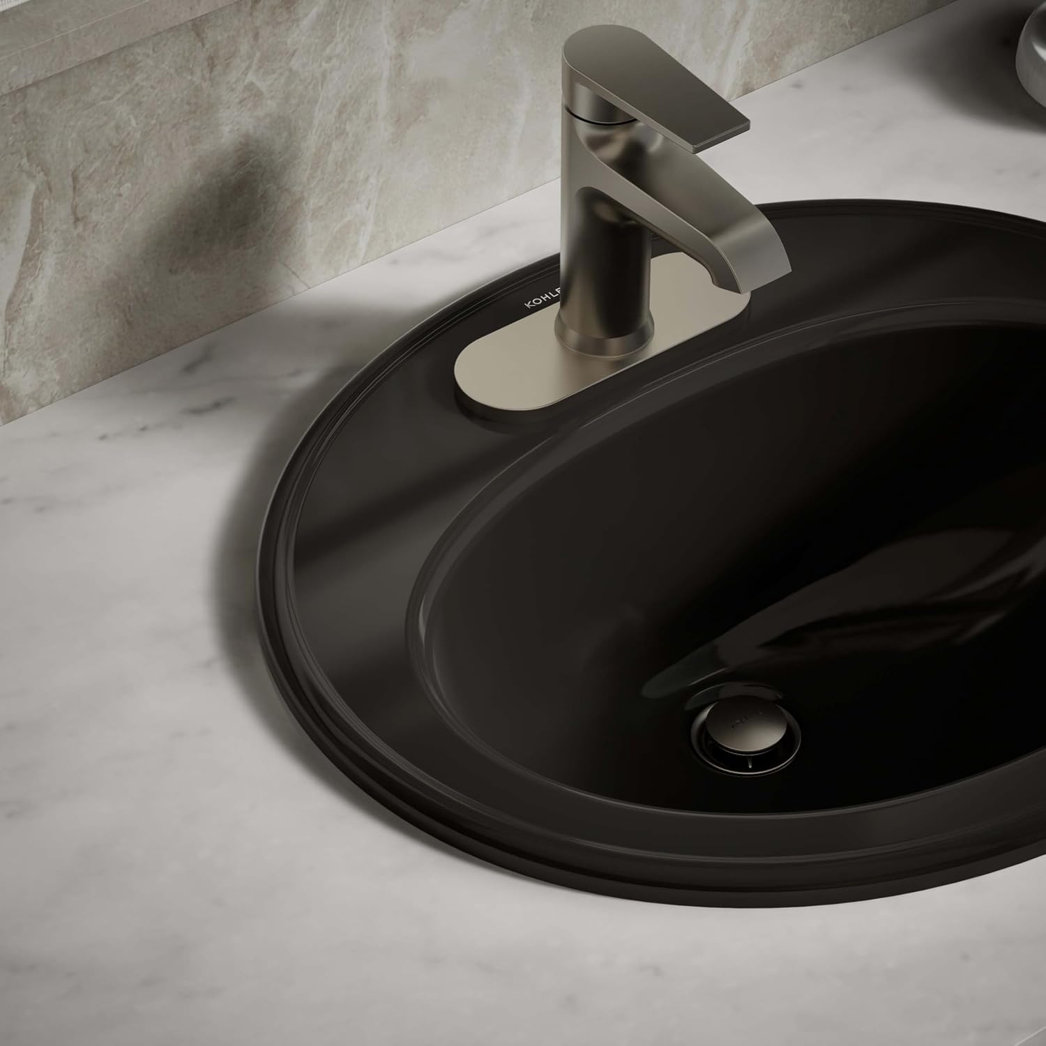 KOHLER K-2196-4-7 Pennington Self-Rimming Bathroom Sink, Black Black