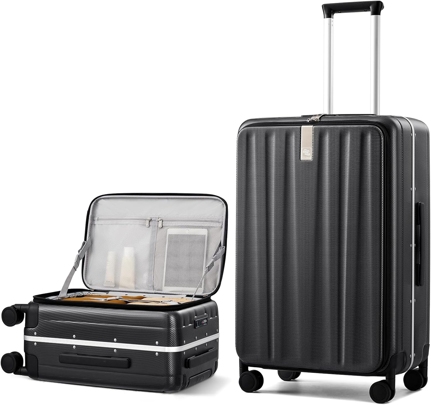 Hanke 26 Inch Large Checked Luggage PC Hard Shell Luggage Top Opening Travel Luggage Suitcases with Wheels for Woman Men.(Jet Black)