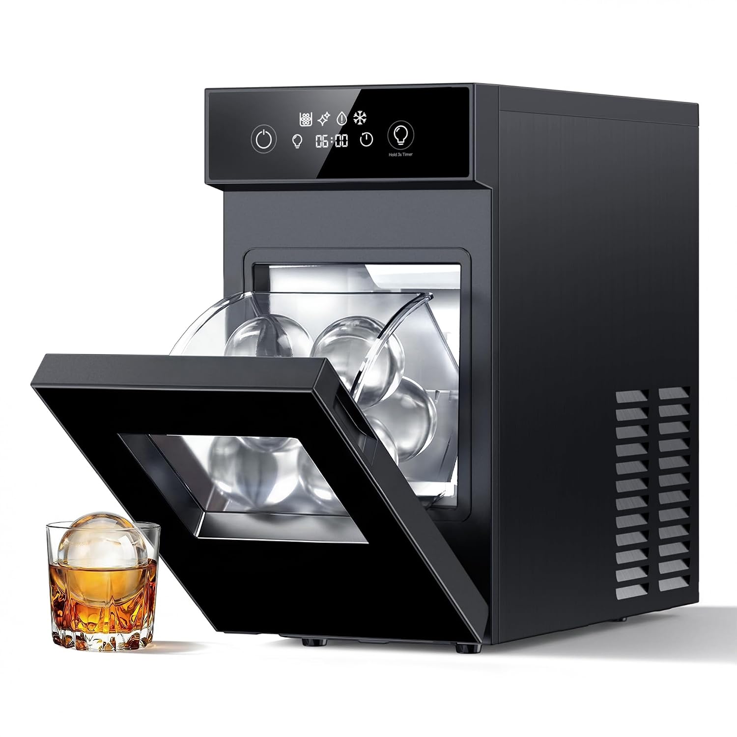 2.4' Sphere Ice Maker 50 pcs/24H,2 pcs in 60 Mins, Slow-Melting Crystal Ball Ice Machine with Self-Cleaning, Countertop Ice Maker for Whiskey（Black）