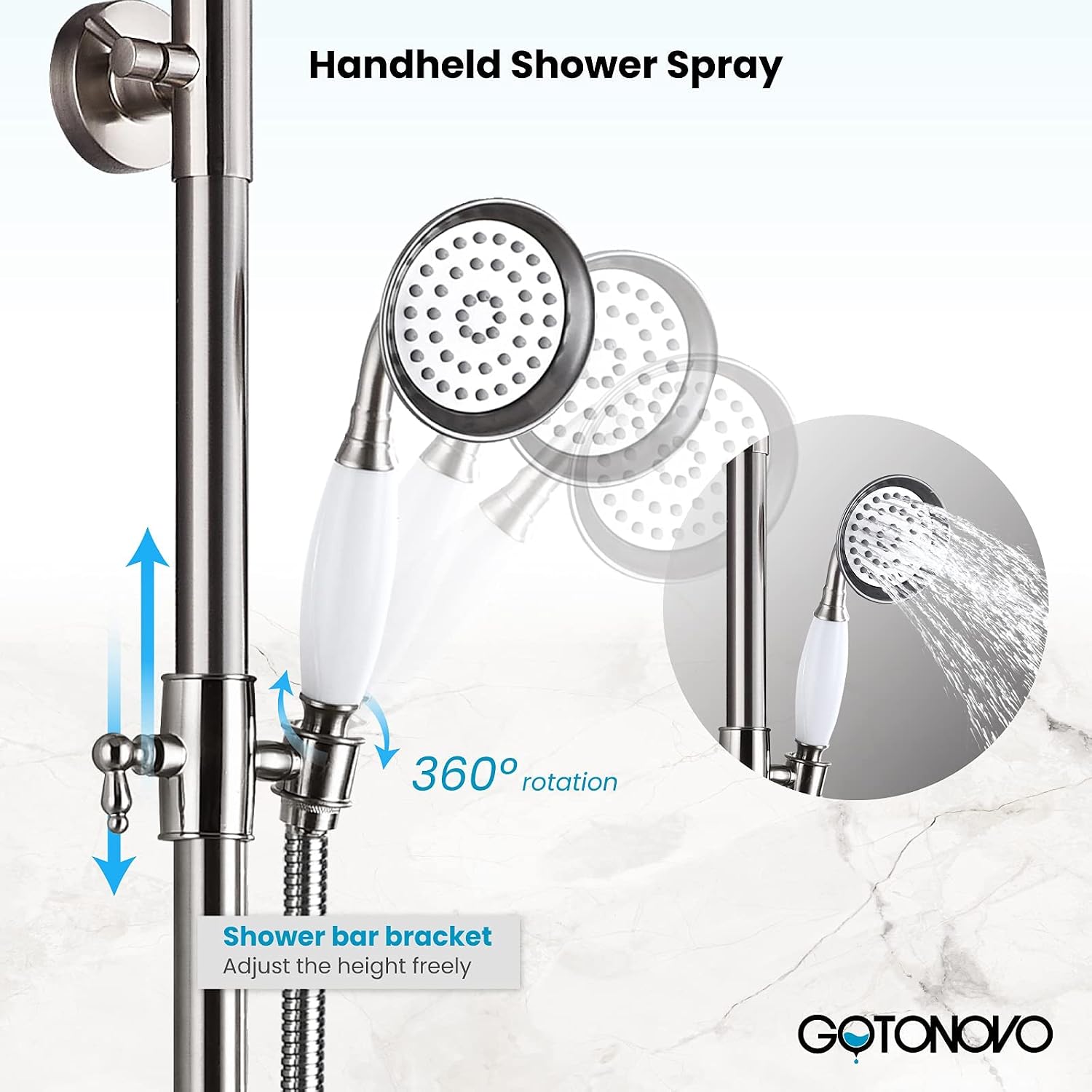 gotonovo Bathroom Shower Faucet Rain Mixer 8 Inch Round Shower Head Double Cross Handle with Tub Spout Wall Mount Bathroom Shower Fixtures 3 Function Metal Handheld Sprayer Brushed Nickel