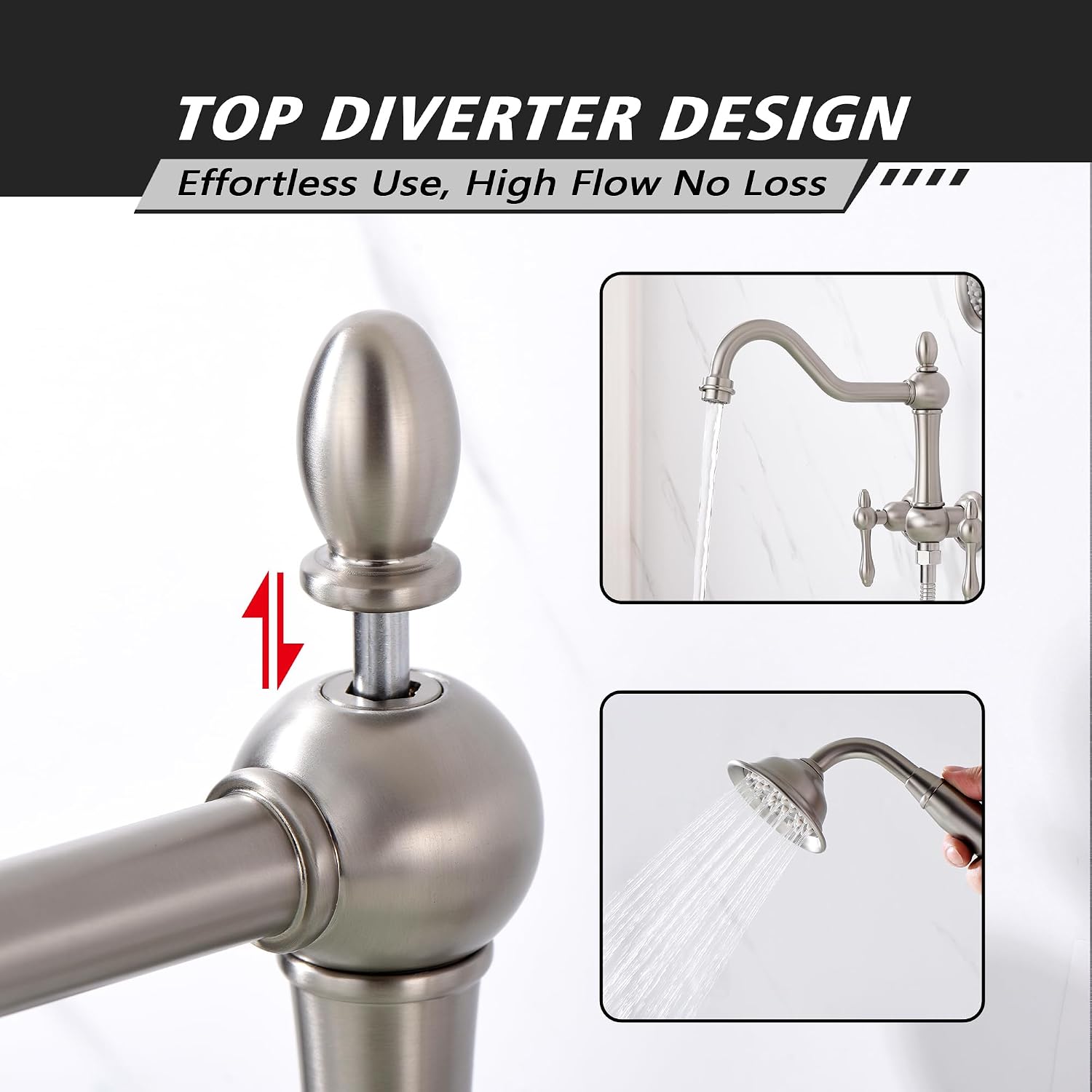 SUMERAIN Brushed Nickel Wall Mount Bathtub Faucet with Handheld Sprayer Traditional Tub Filler with Rough-in Valve