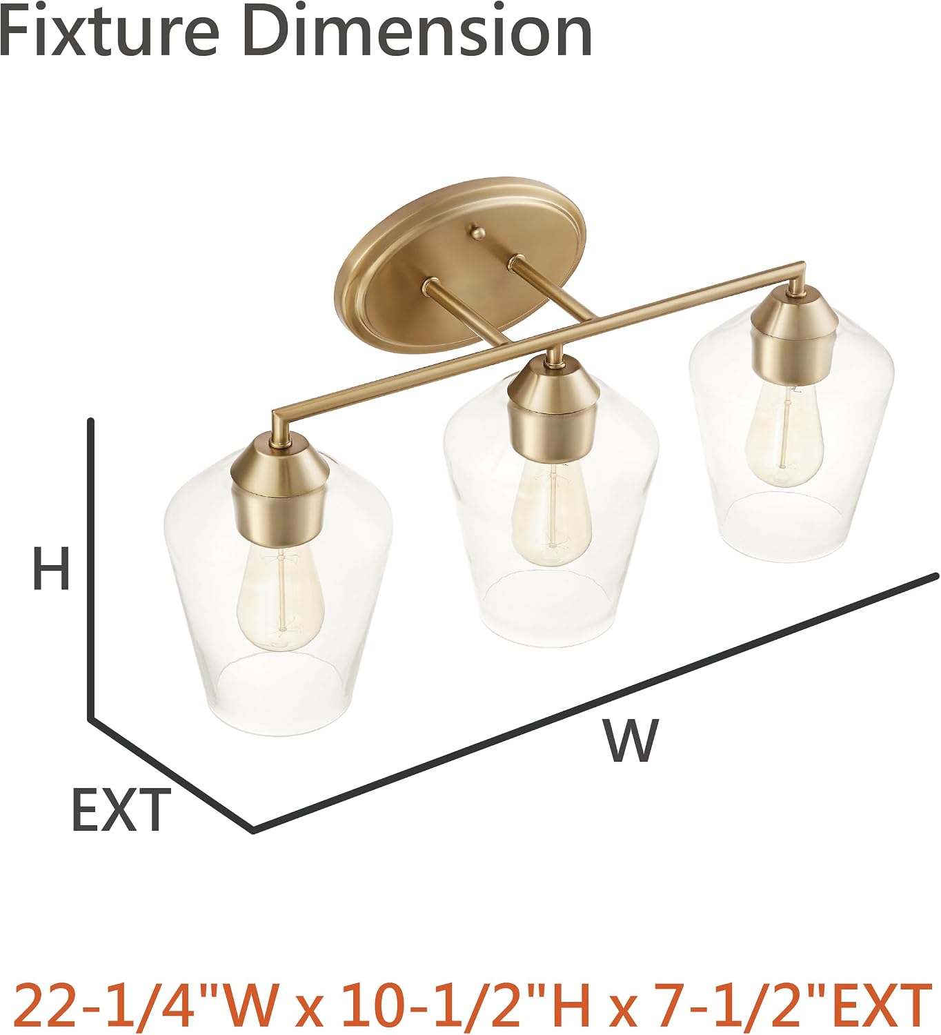 Aspen Creative 62738-27-3, Three-Light Metal Bathroom Vanity Wall Light Fixture, 22-1/4' Wide, Transitional Design in Light Bronze with Clear Glass Shade.