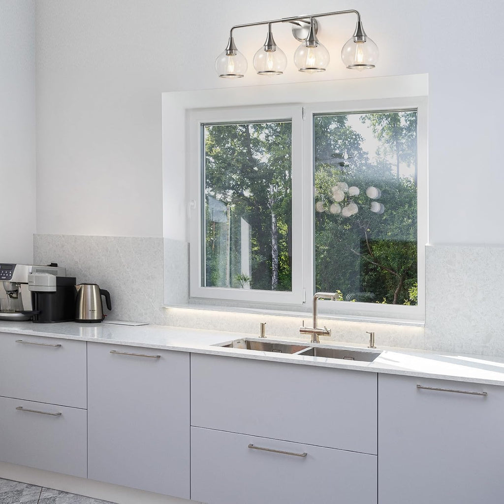 Brushed Nickel Bathroom Light Fixture 4 Lights Bathroom Vanity Lights Over Mirrors with Clear Glass Shade 30.7 inch Wall Sconce Lighting Bath(Exclude E26 Bulb)
