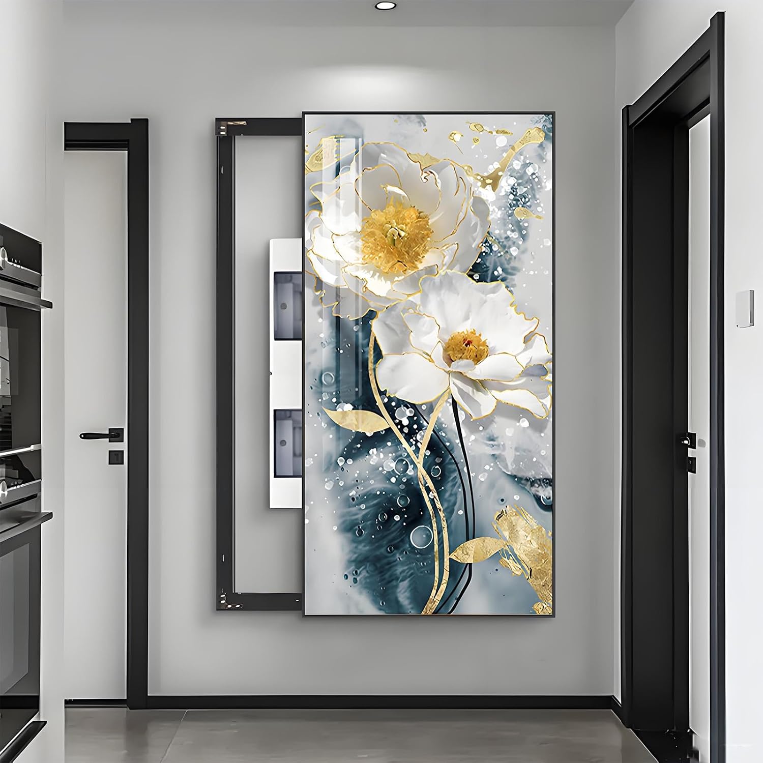 JHDXL Electric Meter Box Decorative Painting, Fuse Box Cover Cabinet, Crystal Porcelain Painting, Abstract Art Graphic Design, for Home Room Wall Decoration(Black3,140 * 70cm/55.12 * 27.6in)