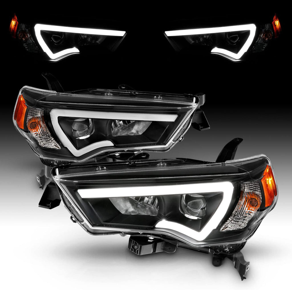 AmeriLite for 2014-2023 Toyota 4-Runner LED Tube Square Projector Black Replacement Headlights Set - Passenger and Driver Side