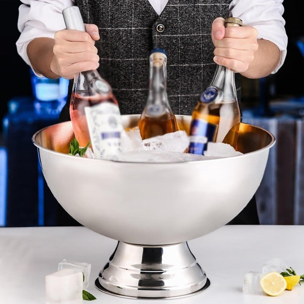 Ice Cube Trays 13.5L Stainless Steel Insulated Metal Ice Bucket, Large Ice Buckets for Parties, Beverage Tub/Ice Bucket Champagne Buckets for Business and Family Party Ice Bucket For Party(Gold)