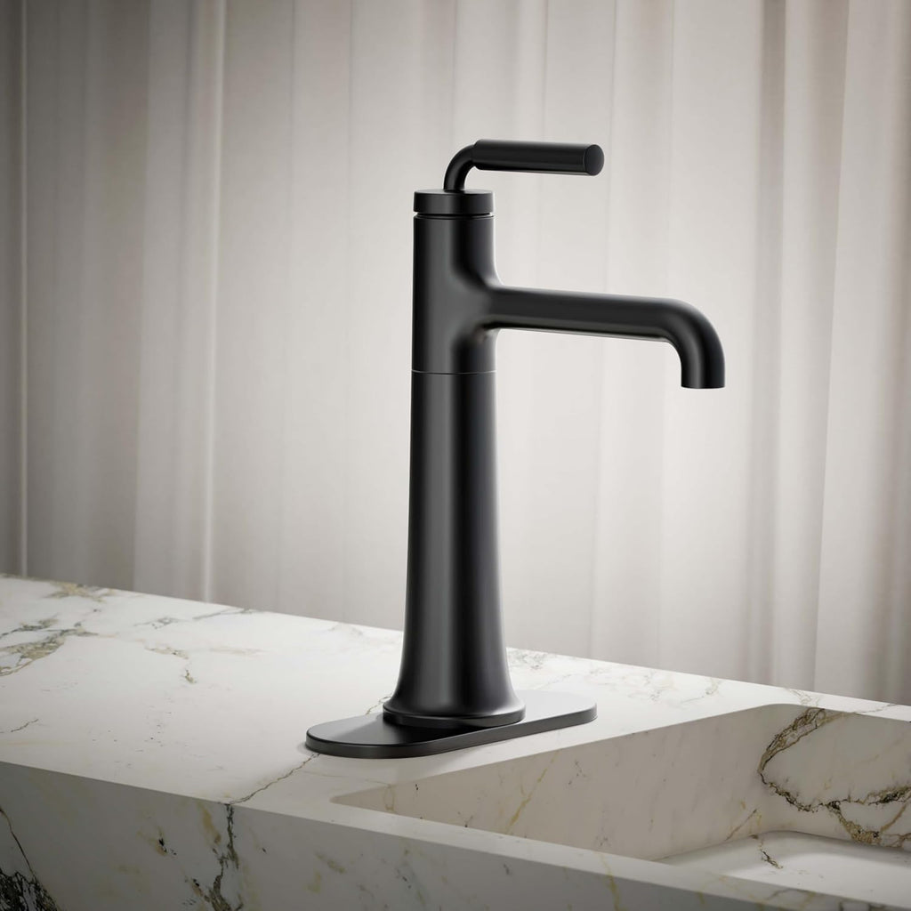 KOHLER 26437-4N-BL Tone K-26437-4N-BLB ToneTall Single Handle Bathroom Sink Faucet, 5 GPM, Matte Black