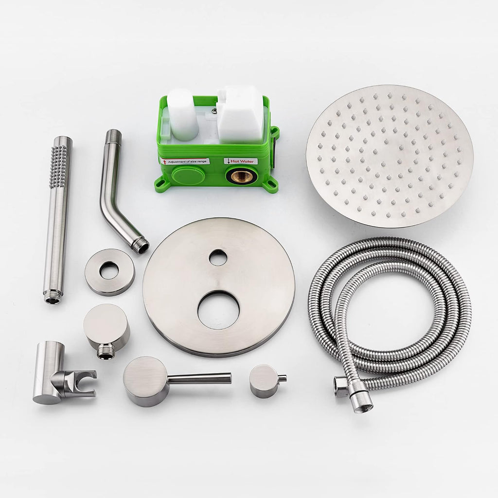 SUMERAIN Wall Mounted Rainfall Shower System Brushed Nickel Shower Faucet Set with Handheld Sprayer and Valve