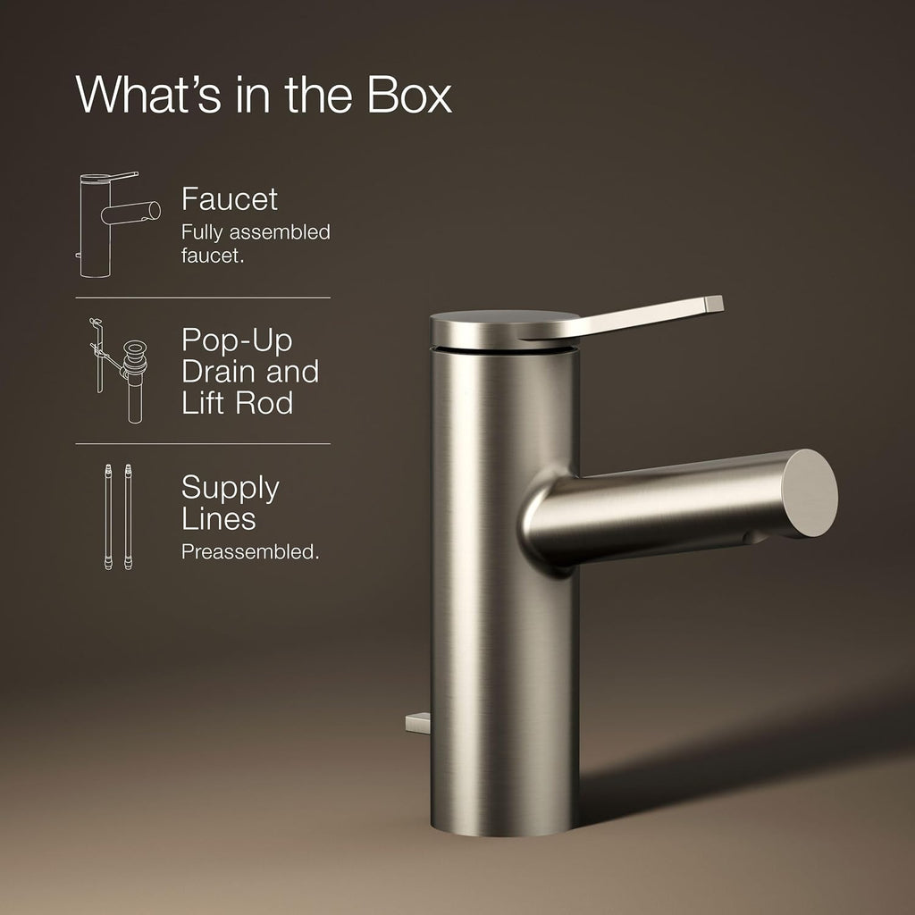 Kohler 99491-4-BN Elate® Single-Handle Bathroom Sink Faucet, 1.2 gpm, Vibrant Brushed Nickel