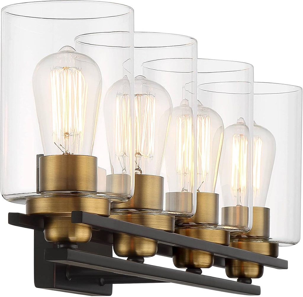 Possini Euro Design Demy Modern Industrial Wall Mount Light Oil Rubbed Bronze Gold Hardwired 27' 4-Light Fixture Clear Glass Shade for Bedroom Bathroom Vanity Living Room Home Hallway Kitchen