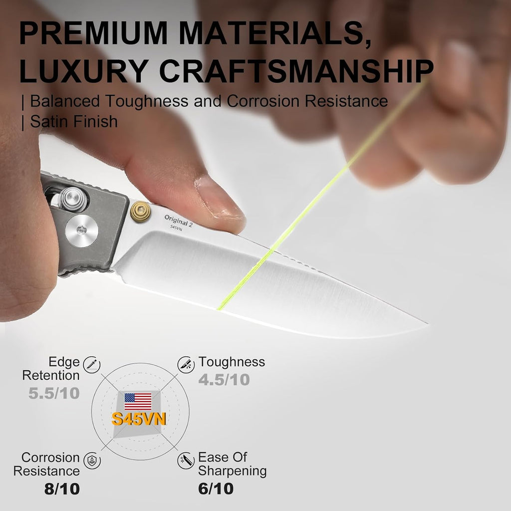 Kizer Original 2 EDC Pocket Knife, 3.17' S45VN Modified Drop Point Folding Knife with Titanium Handle, Thumb Stud Opener Clutch Lock, for Camping Hiking Fishing Ki3605.2MA1
