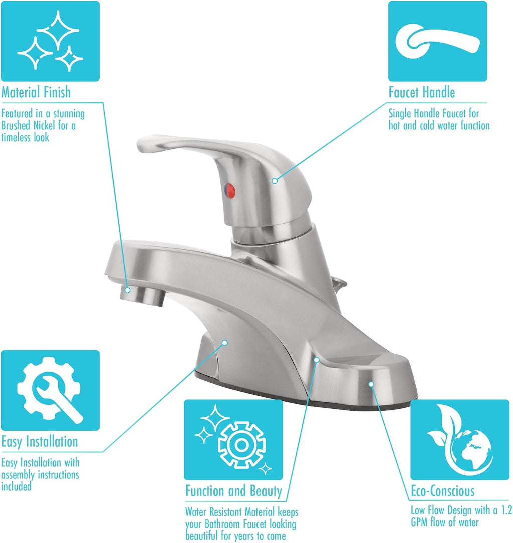 Aqua Vista 30-B410-AV-BN Watersense Certified Bathroom Sink Faucet, Brushed Nickel Single Handle (Pack of 4)