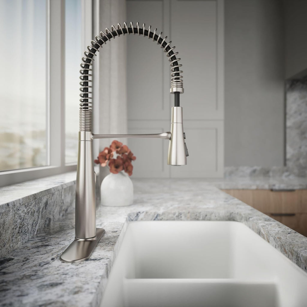 KOHLER 22033-VS Simplice Semi Professional Kitchen Sink Faucet, Pre-Rinse Kitchen & Commercial Faucet, Vibrant Stainless, 9' x 9-1/4' x 21-5/8'