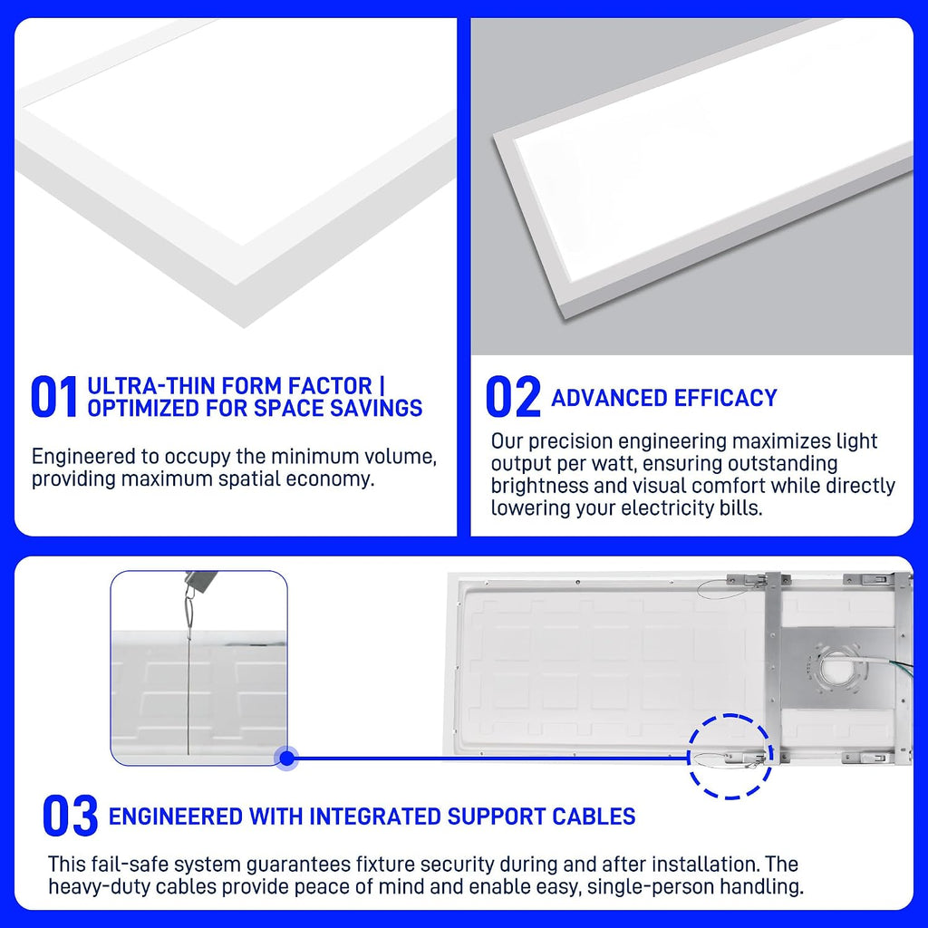 hykolity 1x4 LED Flat Panel Light,4800lm 48W Dimmable Edge-Lit Ceiling Fixture,3CCT 3000K/4000K/5000K,Built-in Driver,Surface Flush Mount Light for Kitchen,Garage,Office,Laundry Room,Workshop,2 Pack