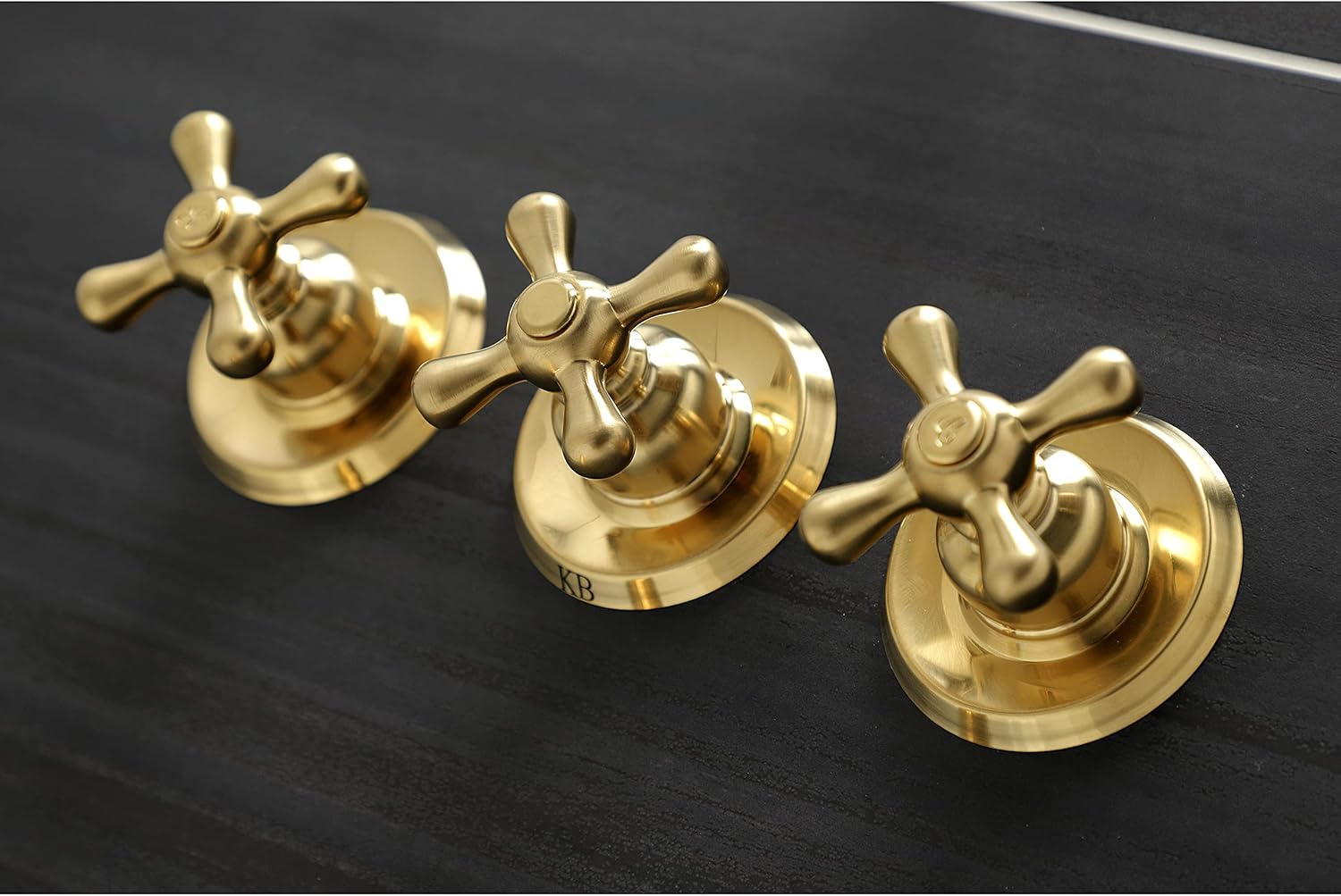 Kingston Brass KB237AX Victorian Triple-Handle Tub and Shower Faucet in Brushed Brass